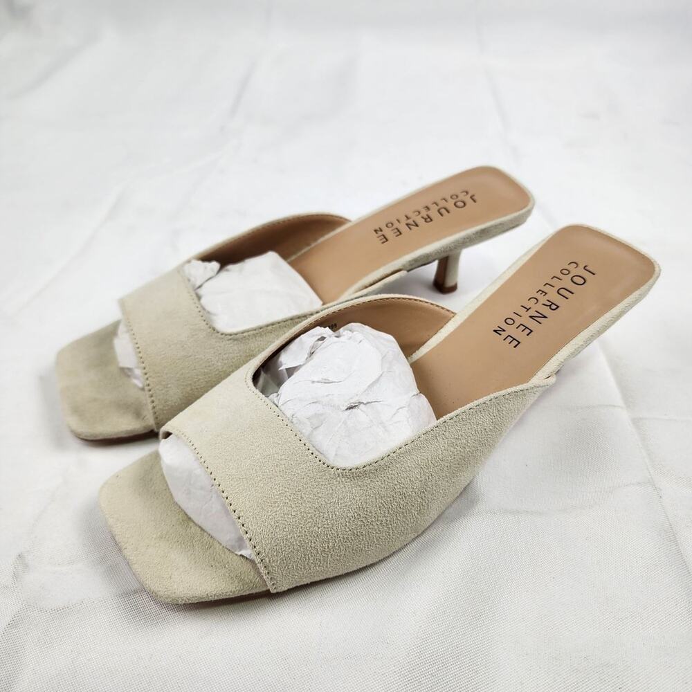 JOURNEE COLLECTION Larna Bone Square Toe Kitten Heel Mules Womens Size 9 NWT
